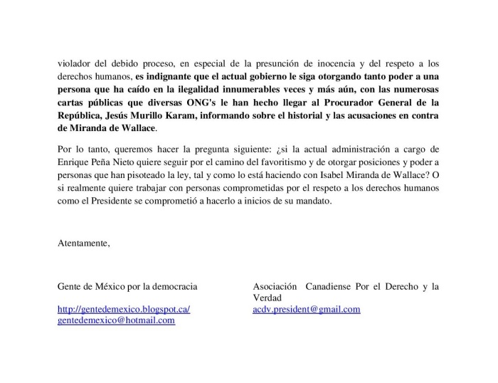 ONGs nombramiento Wallace 2